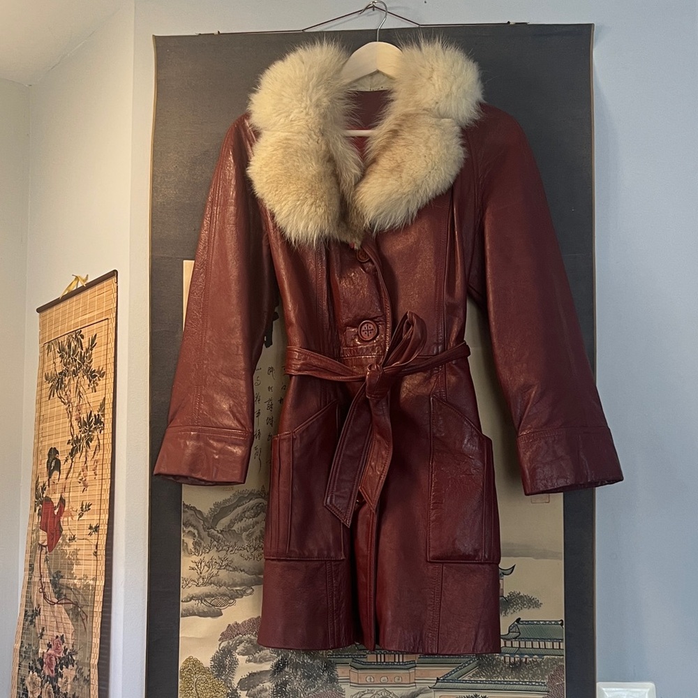 Vintage 1970’s Cinnamon Faux Leather and Faux Fur Penny Lane Coat